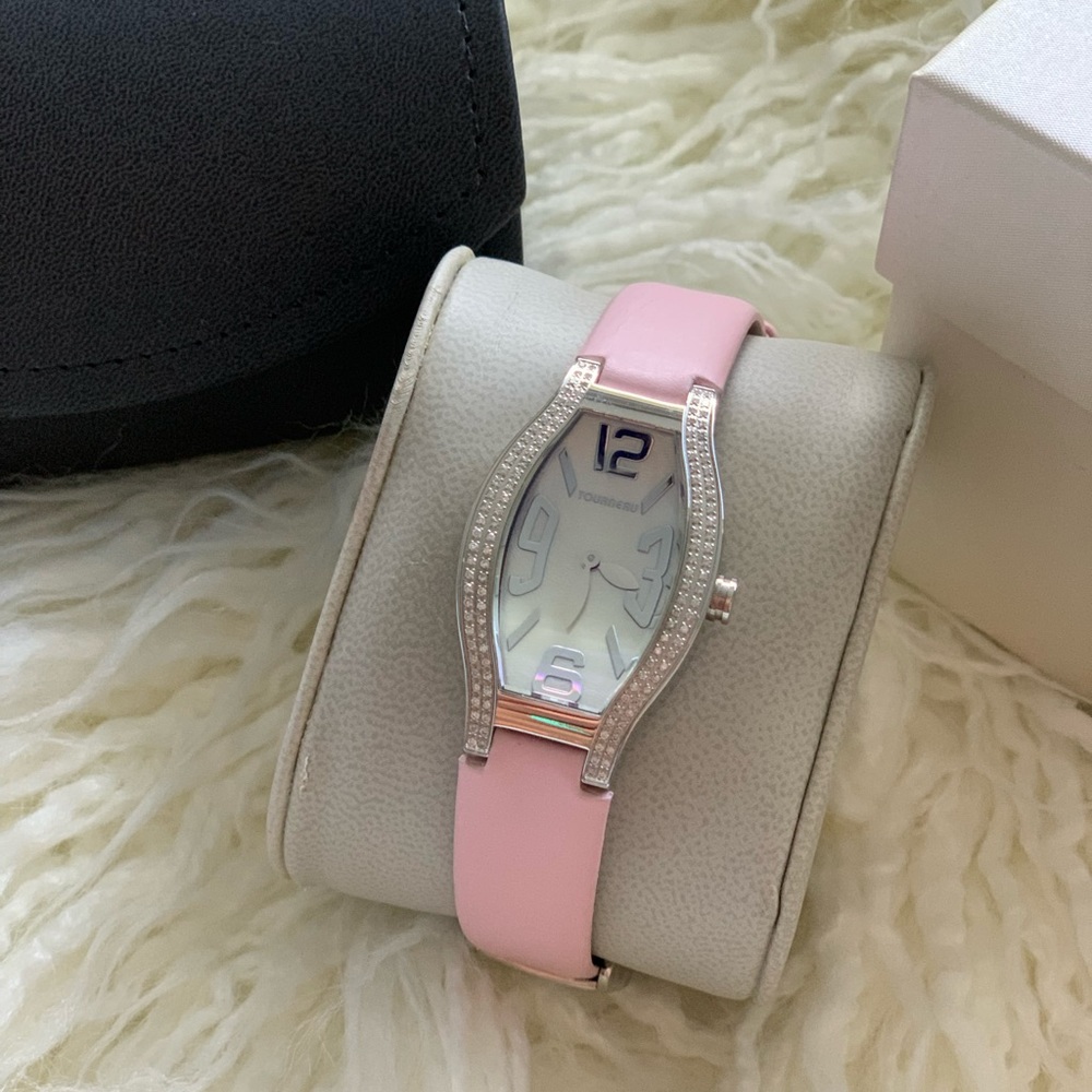 Tourneau Rectangle 12006-T03 Ladies Diamond MOP Steel 26MM Quartz Watch NWOT